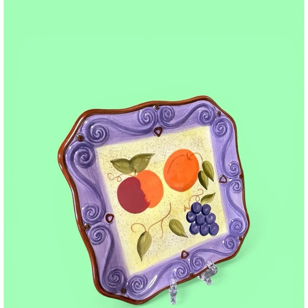 Tabletops Gallery‎ Medici Hand Painted Hand Crafted 8 Inch Square Fruit Plate